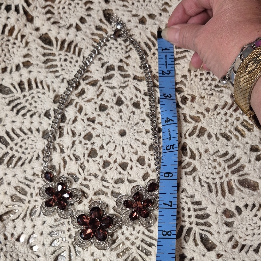 C1946 Brown Crystal Floral Statement Necklace - W… - image 8
